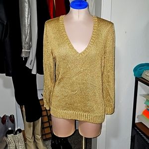 Ralph Lauren Metallic Gold V-Neck Sweater
